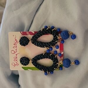 Lilly Pulitzer Alba Blue Raffia Earrings NWT